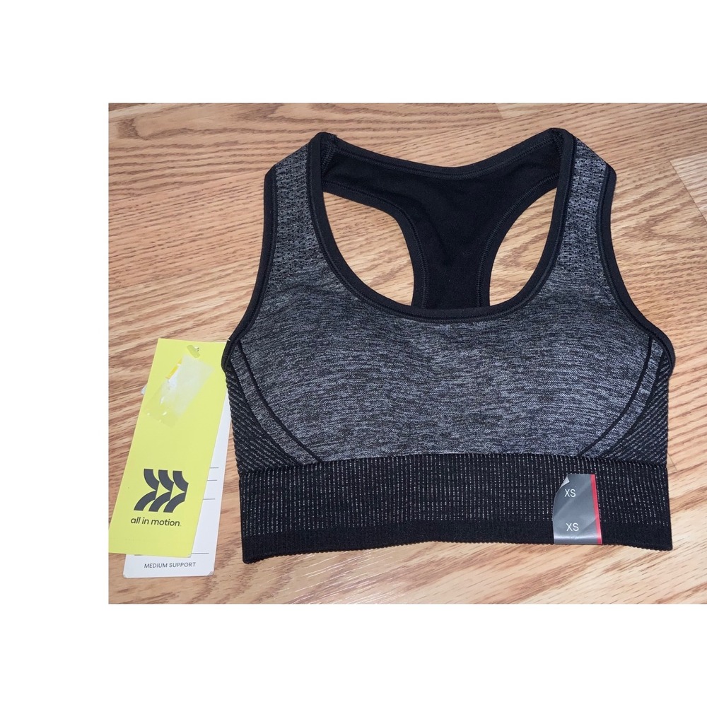 All in Motion Womens Seamless Medium Support Racerback Sports Bra Charcoal XS